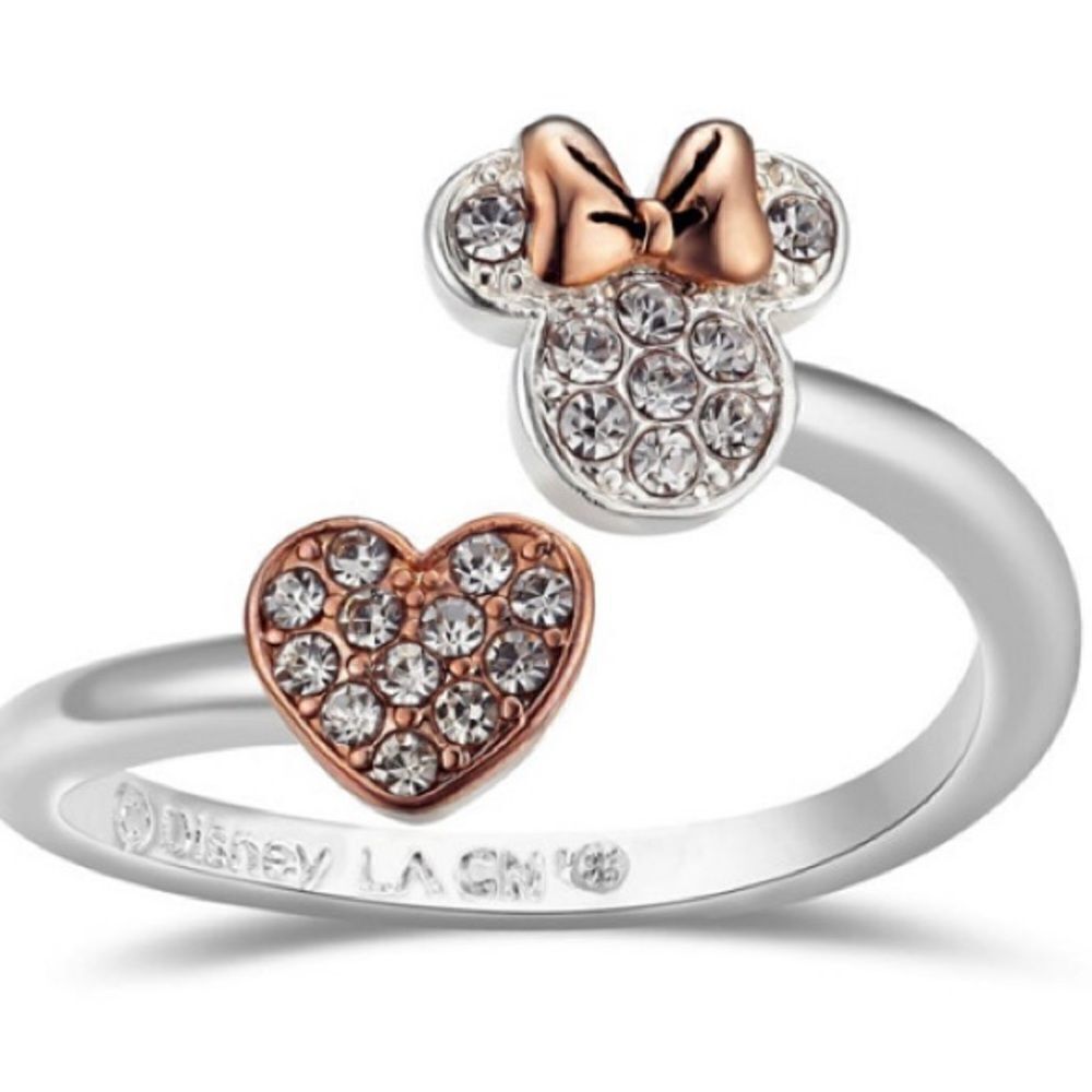 Disney Minnie Mouse Pave Crystals Heart Bypass Ring Jewelry Accessories